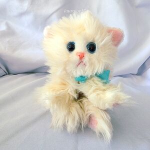 Kitty Kitty Kittens Cream Persian Cat Plush Teal Bow DSI Purrs Y2K 8 Inch 2000